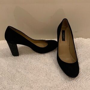 Ann Taylor block glitter heel suede pumps size 8
